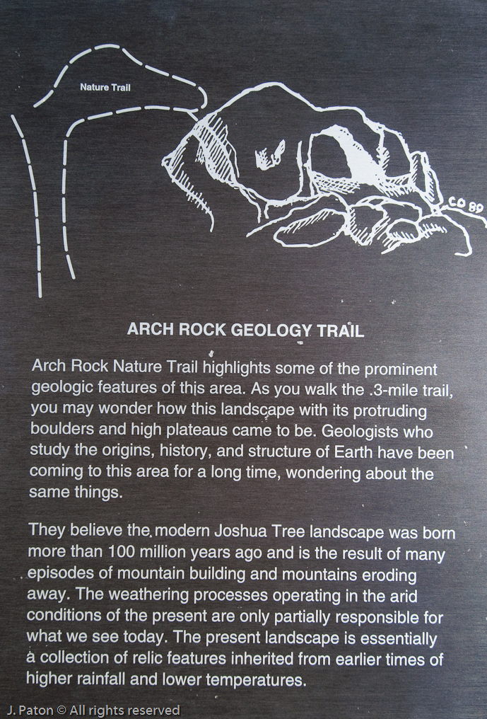 Arch Rock Trail Sign   Joshua Tree National Park, California