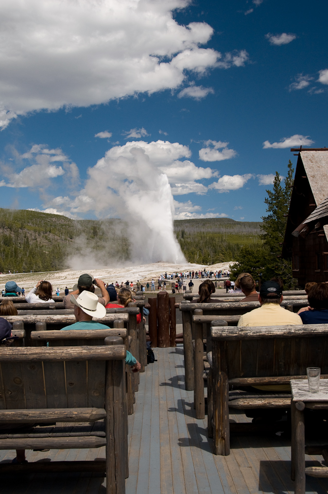 View of Old Faithful Geyser from Old Faithful Inn   Upper Geyser Basin, Yellowstone National Park