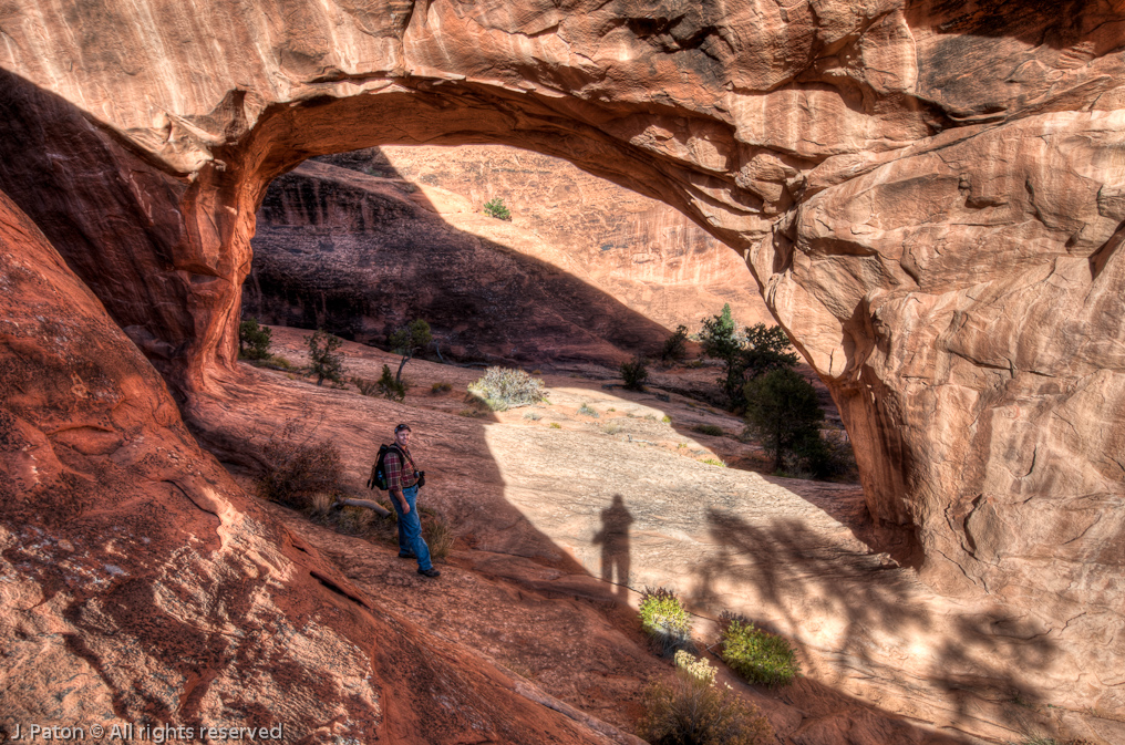 Bob and my Shadow at Private Arch   Devils Garden Trail, Arches National Park, Utah