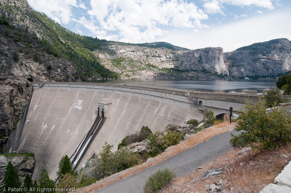 Hetch Hetchy Reservoir, O'Shaugnessy Dam, and Wapama Falls   Hetch Hetchy, Yosemite National Park, California